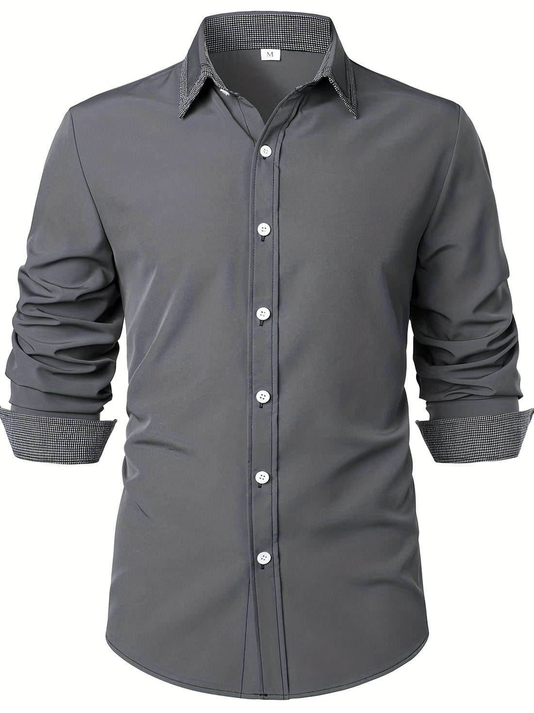 Men'S Color-Blocked Checkered Casual Long-Sleeve Shirt
