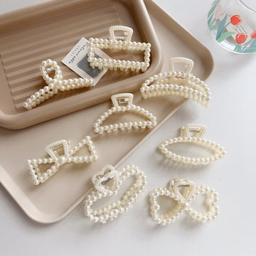 8pcs Luxurious Faux Pearl Hair Claw Clips - Non-Slip Strong Hold Grip, Perfect for Thick Hair, Easy to Use, Comfortable, Stylish Hair Accessories for Women