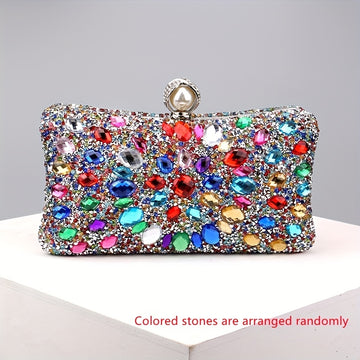 Elegant Rhinestone & Polka-dot Clutch - Lightweight, Removable Strap, Festive Glitter Purse for Evening & Parties
