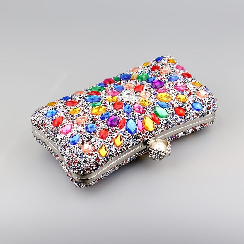 Elegant Rhinestone & Polka-dot Clutch - Lightweight, Removable Strap, Festive Glitter Purse for Evening & Parties