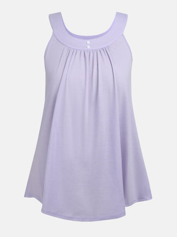 Plus Size Solid Color Tank Top with Fashionable Button Detail - Flattering Curve Hemline & Medium Stretch - Classic Crew Neck for Curvy Womens Summer Style