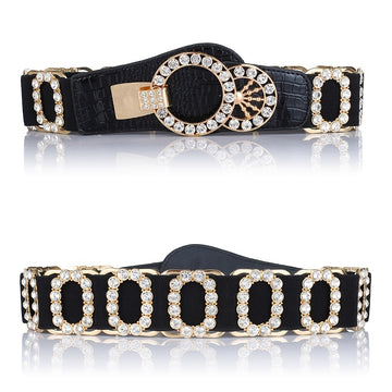 Stretchy Elastic Waist Belt for Women - Sparkling Rhinestone Accents, Alphabets, Rivet, Sequins, and Studded Details - Perfect for Party, Wedding, Bohemian, and Business Occasions