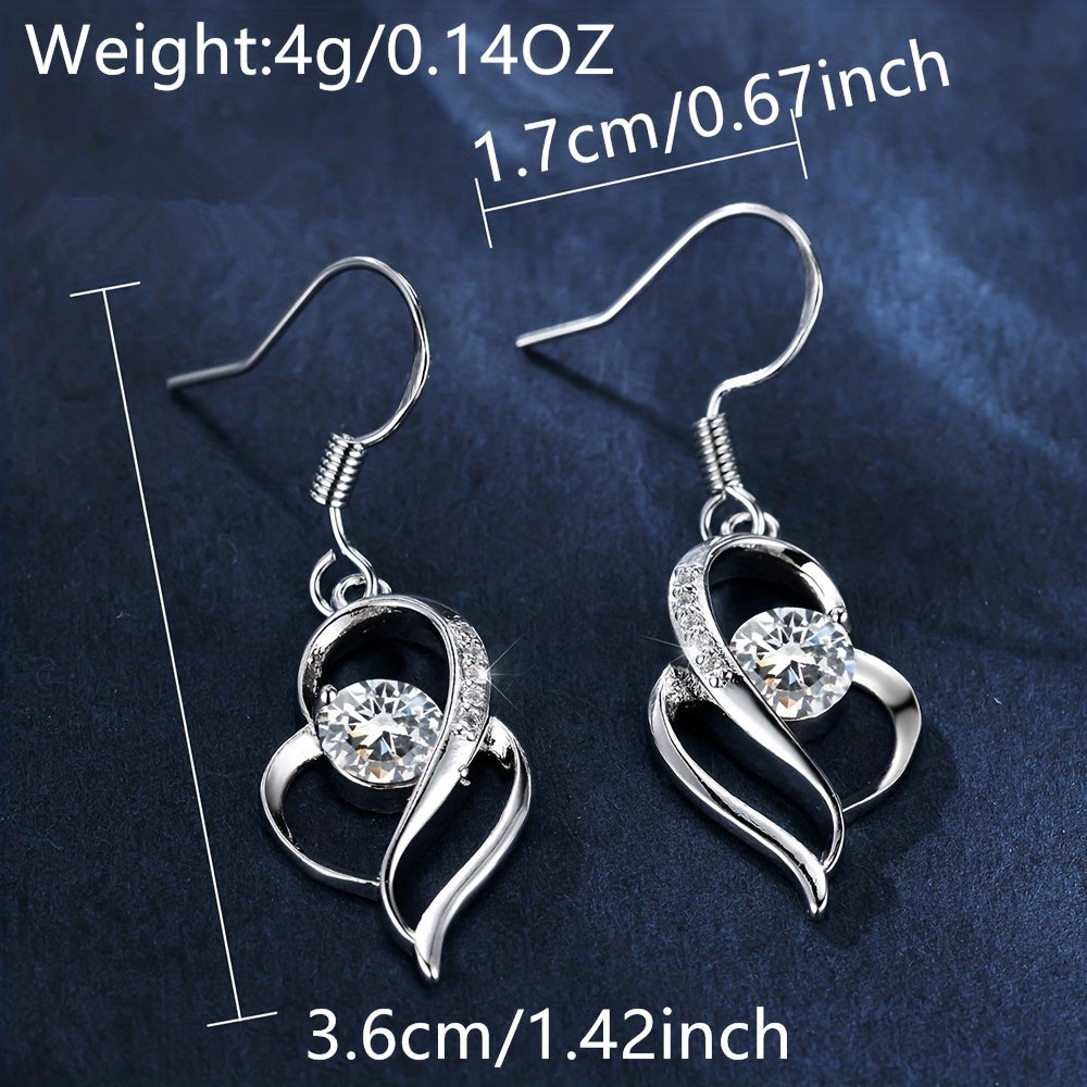 1 Pair, Elegant & Classic Style, Silvery Irregular Heart Shape Dangle Earrings Inlaid Shiny Colorful Round zirconia For Ladies, Fashion Delicate Accessory For Daily Wear
