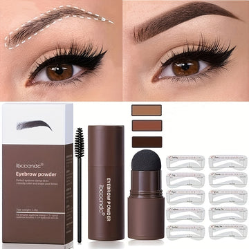 Complete Eyebrow Shaping Kit - Long-Lasting, Easy-to-Use Brow Enhancers with Powder Stick, Stencil, and Brush for All Skin Types - Perfect for Shaping, Filling, and Defining Your Brows