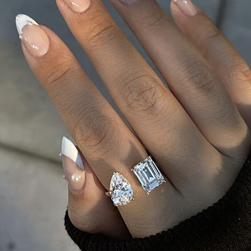 Women's Elegant 925 Silver Plated Open Ring - Geometric Square Synthetic Zirconia, Copper Base - Valentine's Day & Daily Wear | Unique Hand Jewelry | Durable Plating