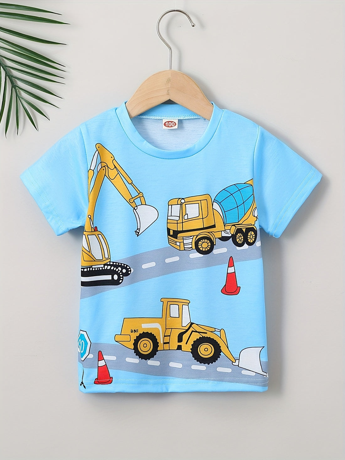 Fun Cartoon Excavator Tee for Kids - Tees - Short Sleeves, Crew Neck, Summer Casual, Boys' Favorite Graphic Print Top - Vibrant Colors, Soft Fabric, Comfortable Wear