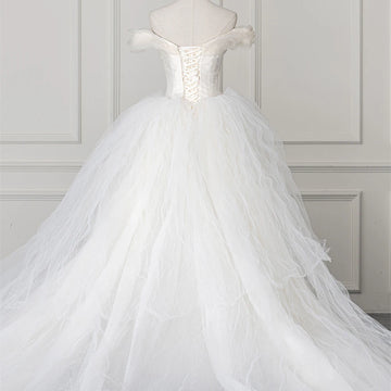 Elegant Boat Neck Puffy Bridal Women'S Wedding Dresses Rl320