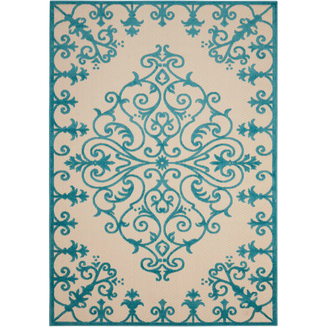 HMS High 10' X 13' Aqua Indoor/Outdoor Area Classic Machine Made Rectangle Square Viscose Polyester PVC Teen Bedrooms Hallways