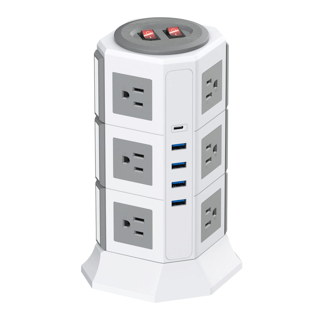 110V  125V Portable Electronic Sockets 3-layer  Vertical Power Strip With Good Quality 6.6ft Extension Cord