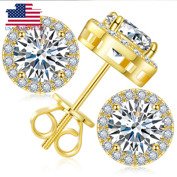 Classic Round 2CT Diamond Test Passed Moissanite Earrings for Women Jewelry Sterling Silver 925 Fashion Ear Stud Engagement Gift
