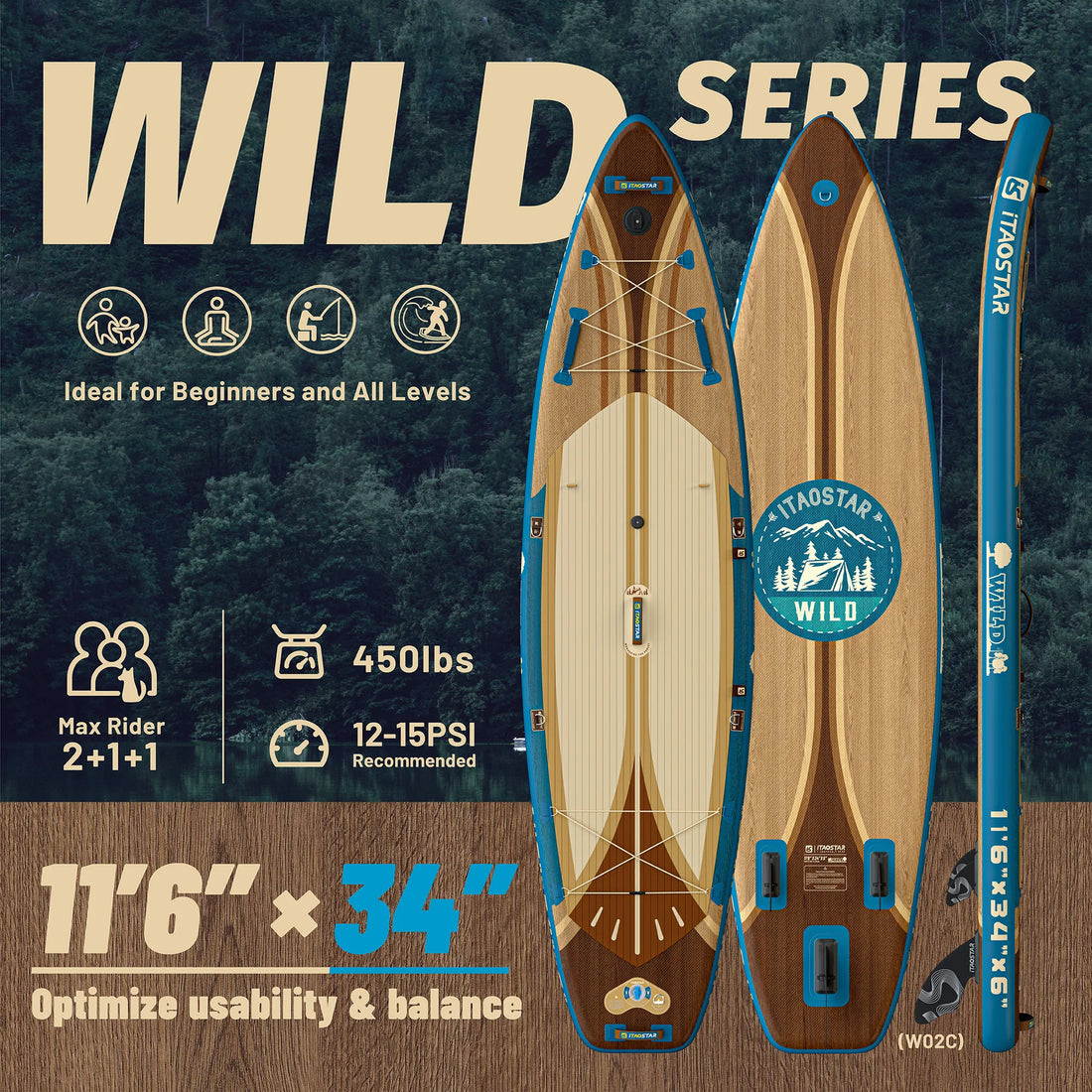 ITAOSTAR Wild  W02C 11'6"x34"x6"  Dropshipping OEM supboard Water Sport Inflatable Surfboard Standup Paddleboard Fishing Boat