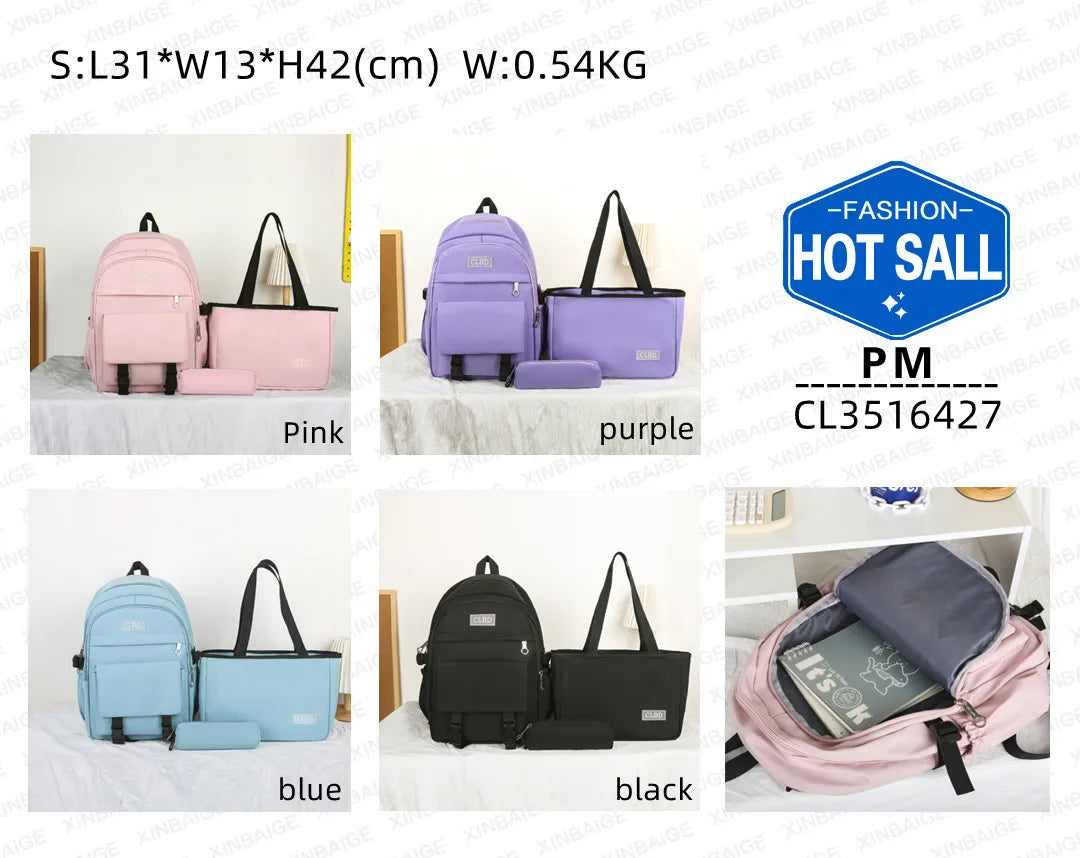 Student Schoolbag New Trend Simple Backpack Large Capacity Three-piece Set Lightweight Backpack Wholesale 3516