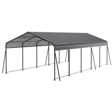 Heavy Duty 13X26.5 FT Metal Carport with Galvanized Steel Roof Gray Color for Car Boat Truck Parking Outdoor Use