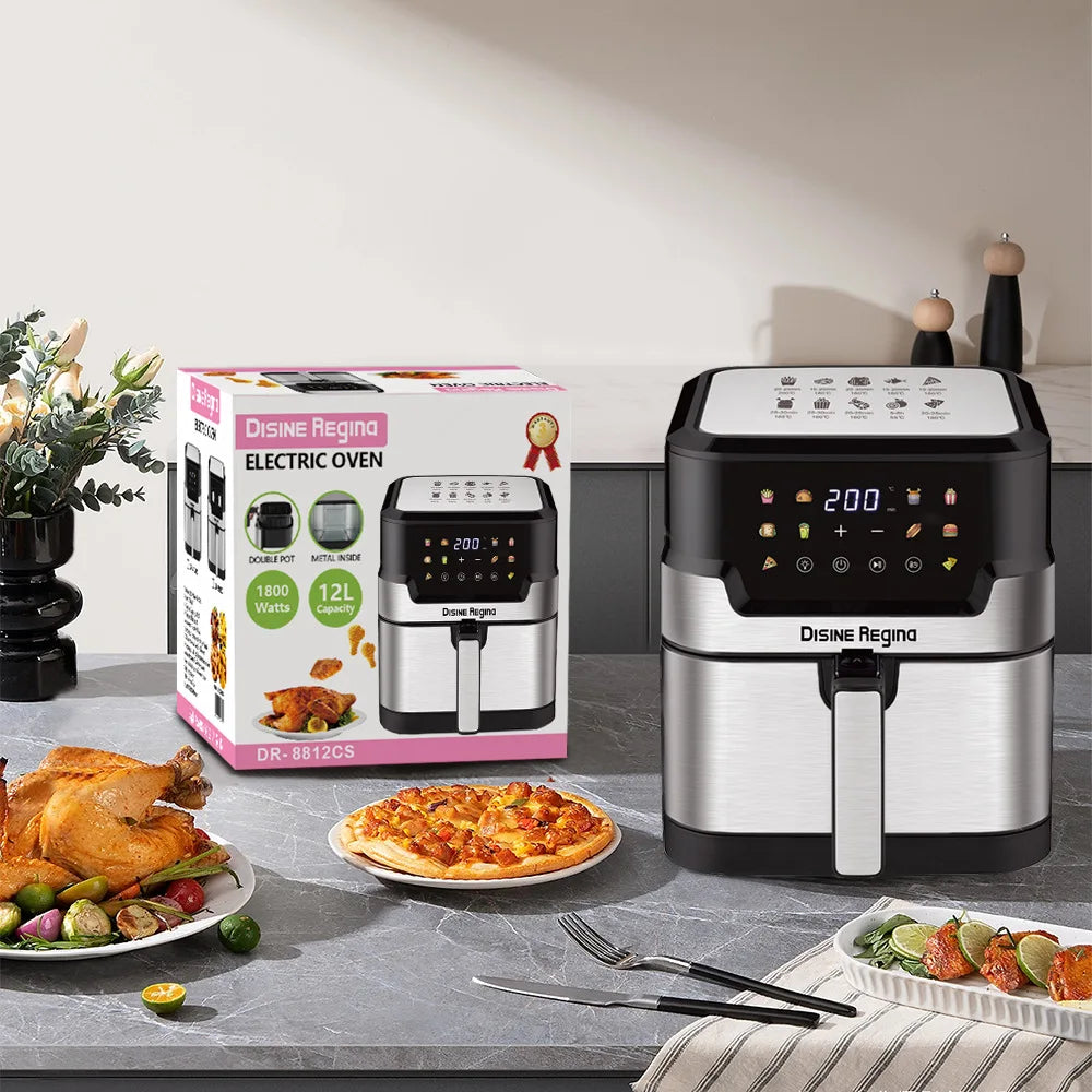 High Configuration 12L Electric Oven Multifunction Household Convection Toaster Pizza Maker Stainless Steel Small Hotels