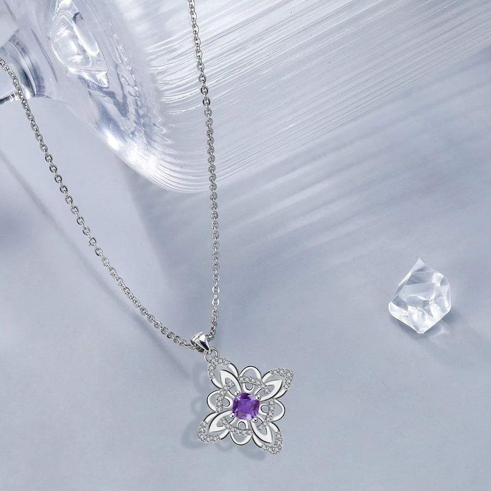 Original 925 Thai Silver Witch Knot Necklace Wicca Witchcraft Necklace with Purple Cubic Zirconia Supernatural Jewelry for Women