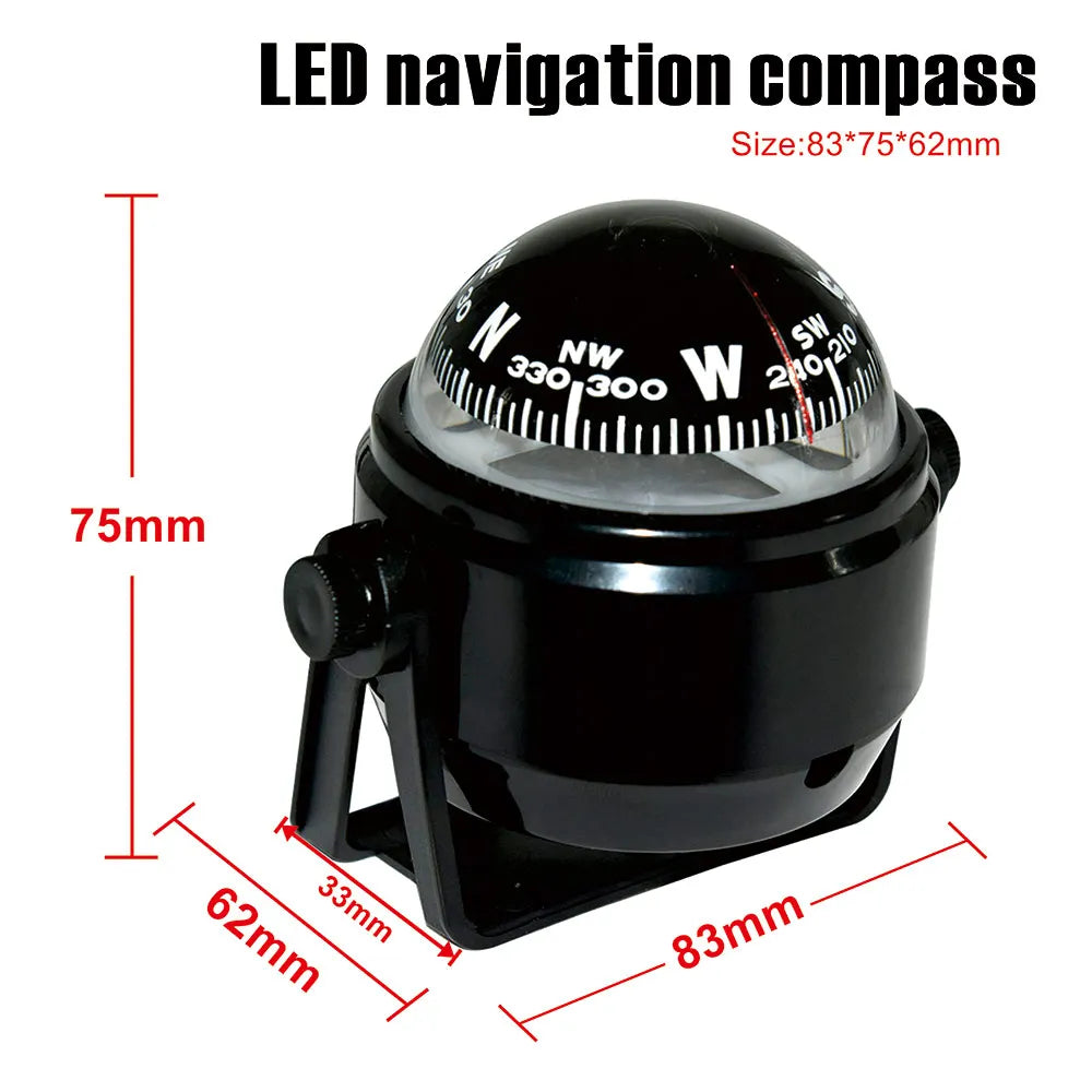 Waterproof Navigation Positioning Car Boat Compass Marine Sailing Compass With Electronic LED Light Nautical Compass