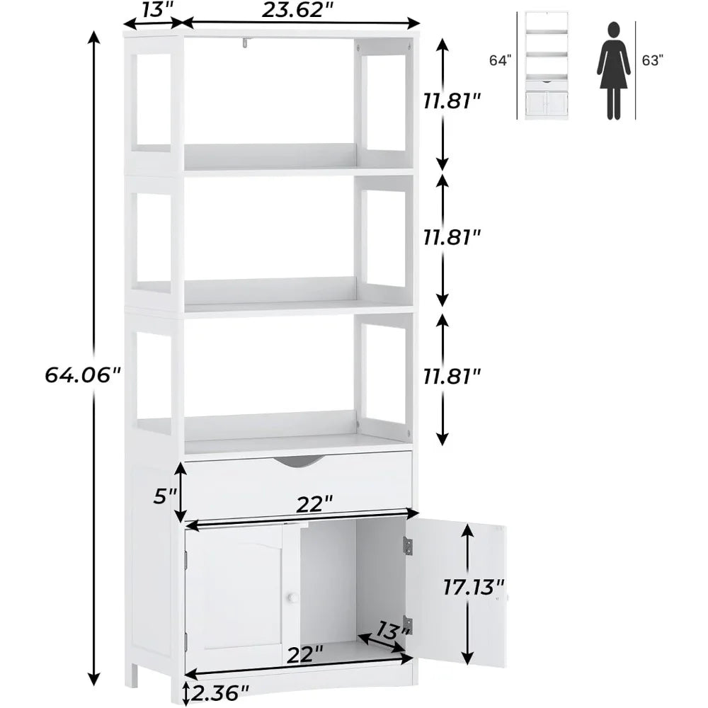 Kitchen Pantry Storage Cabinets Freestanding Tall Bathroom Cabinet with Shelves and Drawer 64''H Sideboard Microwave Space Cupb
