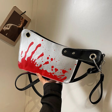 Gothic Small Purses Handbag for Women Horror Crossbody Bag PU Leather Bloody Satchel Bag Scary Knife Shaped Halloween Clutch Bag