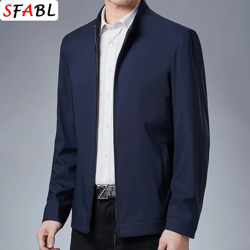 Solid Quality Men's Jacket Business Casual Luxury Blazer for Men Zipper Jacket Office Dress Coat Spring Autumn New Outerwear 3XL