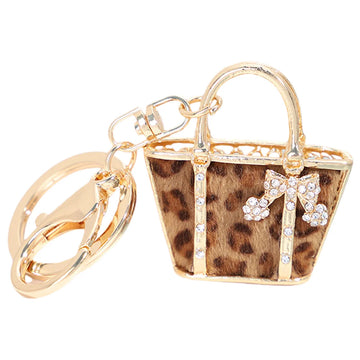 Bling Leopard Print Rhinestone Keychain Unique Car Accessories Women Crystal Charm Wallet Decorative Bag Key Chains Handbag