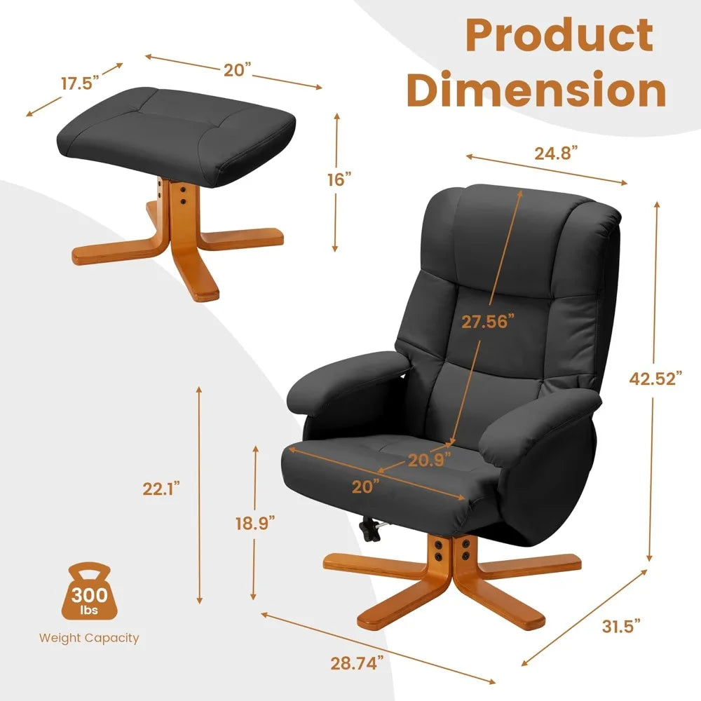 Swivel Recliner with Ottoman, Chaise Lounge Chair Indoor, Chair with Ottoman, Swivel Chairs for Living Room, Small Space,Bedroom