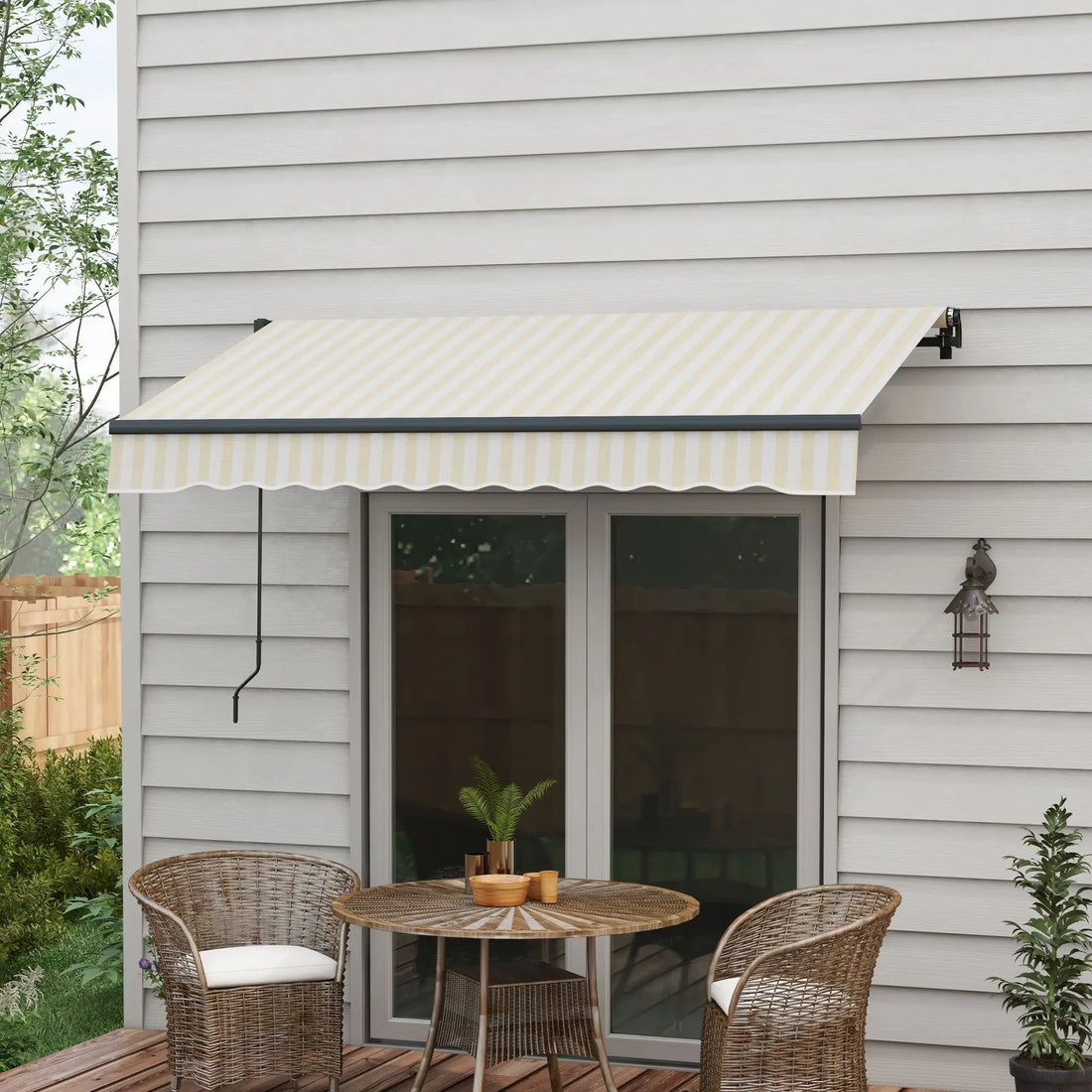 8' x 6.5' Retractable Awning, 280gsm UV Resistant Sunshade Shelter for Deck, Balcony, Yard, Beige and White
