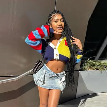 Fashion Colorful Letter Pattern Sweater Cardigan Women's Casual Full Sleeve Striped Button Coats 2025 Autumn New Style Knitwear