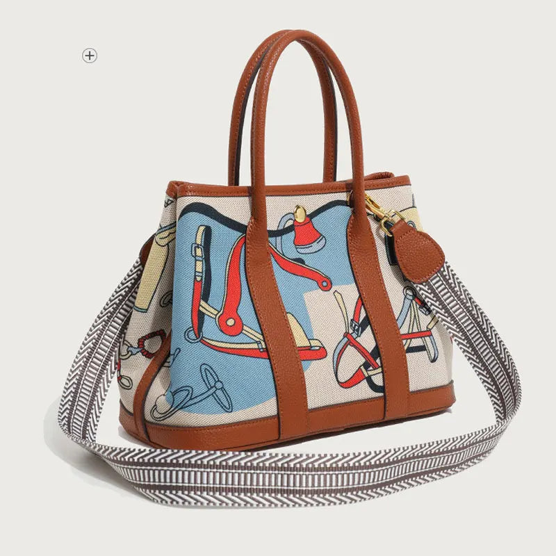 Graffiti painted canvas patchwork women's bag printed handbag large capacity contrasting tote bag single shoulder crossbody bag
