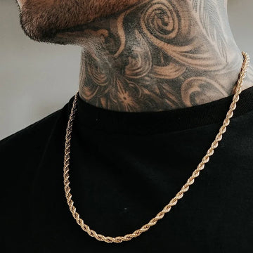 Ropes Long Necklace for Men Women, Stainless Steel Minimalist Twist Rope Chain Necklace,Punk Gold Silver Black Color 2 TO 5mm