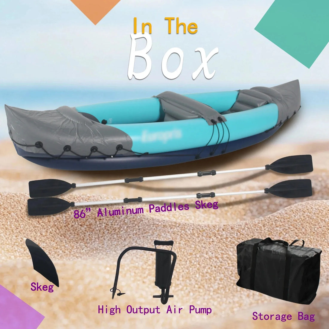 Inflatable Kayak Fishing Boat 2 Person Adult Canoe, with Paddles, Bag, Seats, High-Output Pump, Fin, for Lakes & Rivers