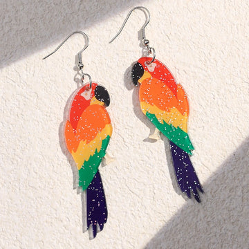 Colorful Bling Bling Parrot Design Dangle Earrings Cute Style Acrylic Jewelry Adorable Female Earrings