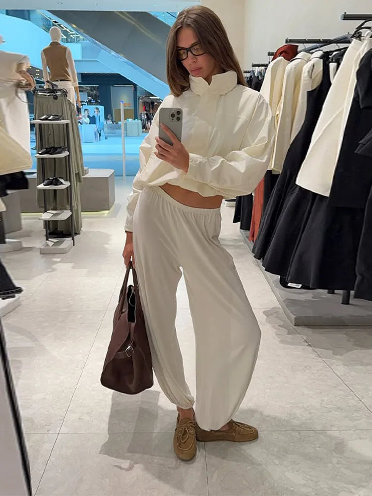 Fashion Stand Collar Women's Jacket Long Sleeve Drawstring Waist-Closed Lady Jackets 2025 Autumn Winter Casual Female Streetwear