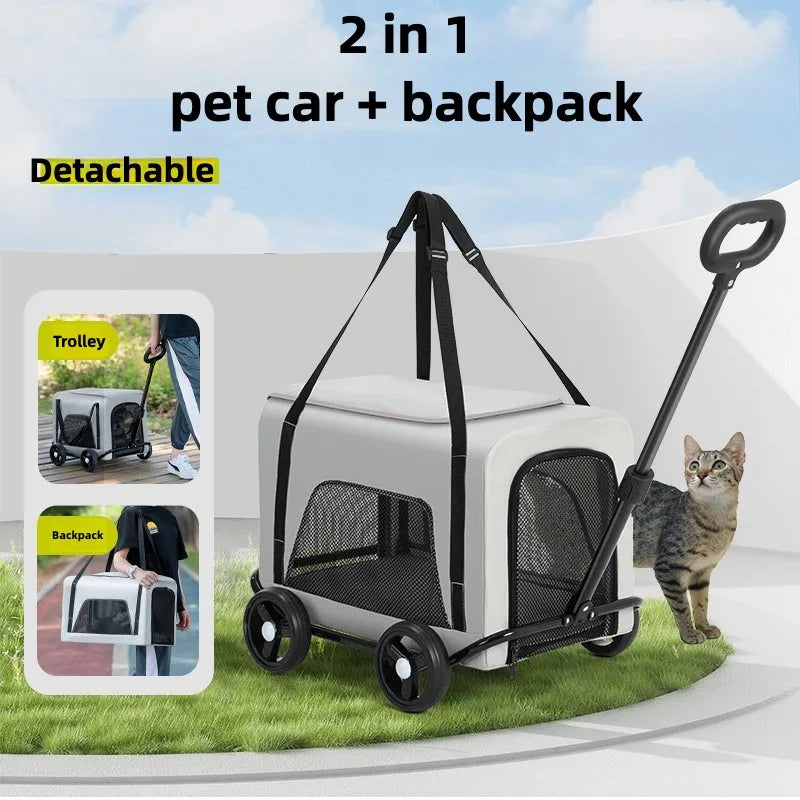 2-in-1 Small Pet Stroller + Pet Backpack for Dogs and Cats Small Pet Stroller for Going Out Lightweight and Foldable pet carrier