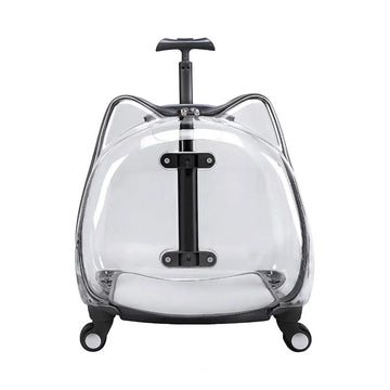 Cat Carrier with Wheels Transparent Pet Trolley Case Telescopic Rod Spacious Breathable Pet Trolley for Hiking Travel