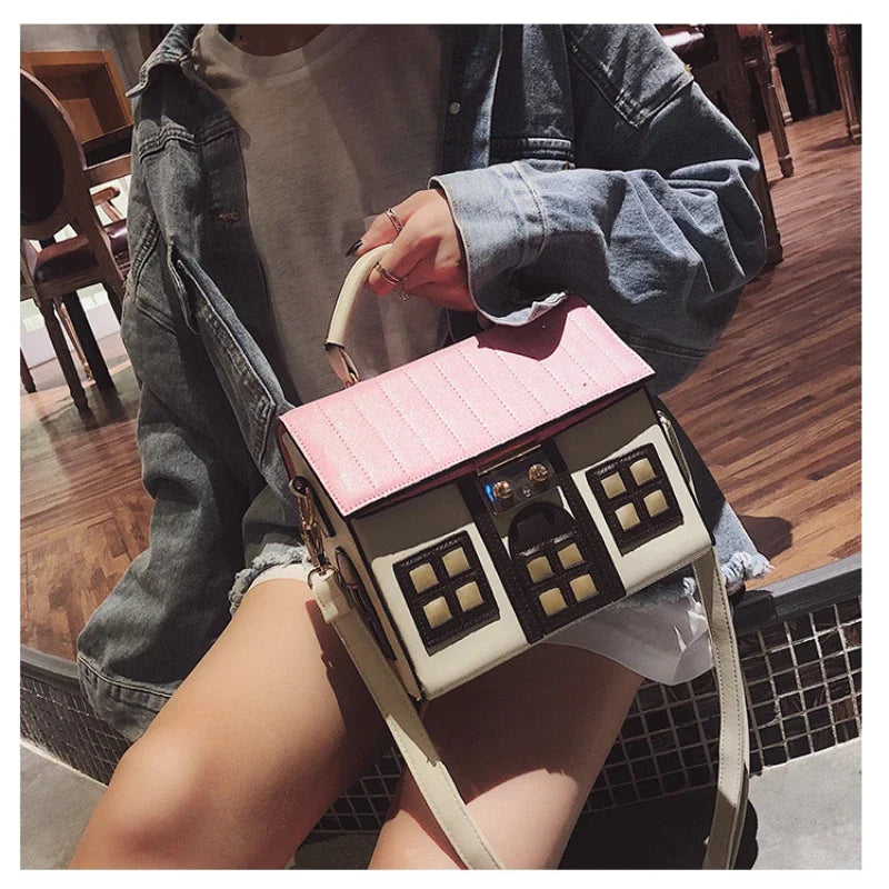 GWPPDMY Cute House Design Pu Leather Crossbody Woman Bags for Women Purses Handbags Shoulder Bag Female Tote Designer Bag
