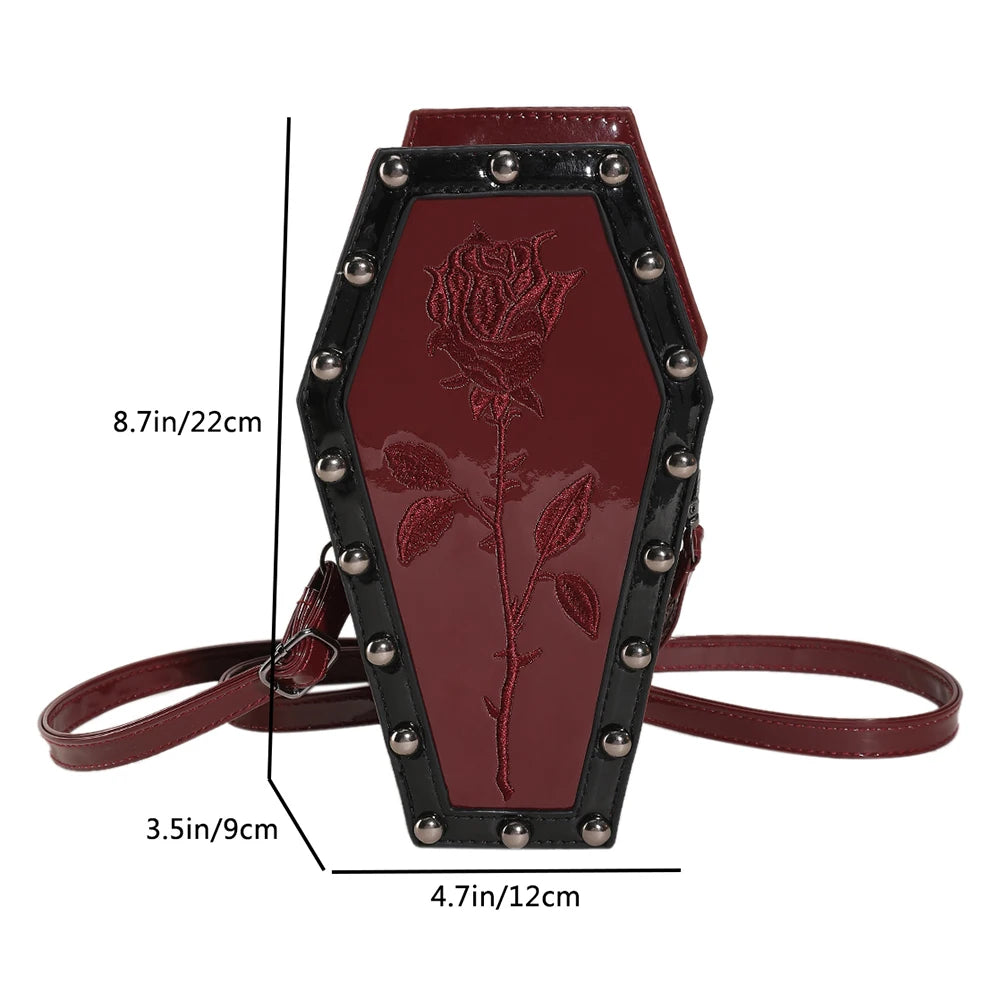 Women Coffin Satchel Purse Cartoon Gothic Crossbody Bag Strap Adjustable Mobile Phone Bag Casual Satchel Bag Halloween Candy Bag