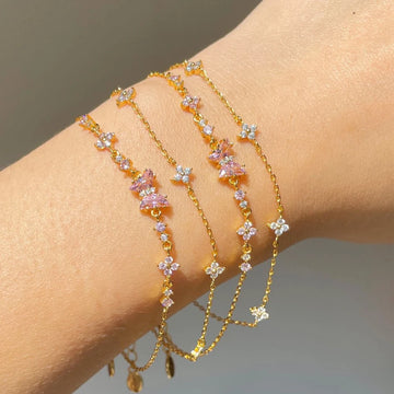 Bling Bling Zircon Four Leaf Flower Chain Bracelet for Women Niche Simple Desgin Party Jewelry Accessories