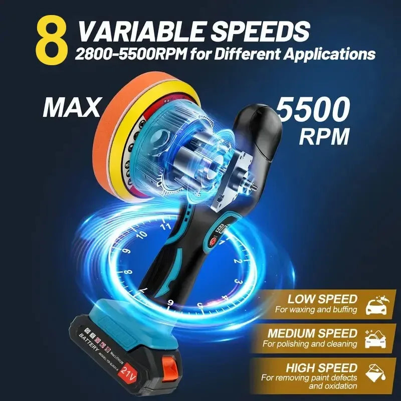 8 Gears Electric Car Polisher Digital Display Cordless 4S Shop Car Beauty Tools Waxing Polishing Machine MT 18V Battery