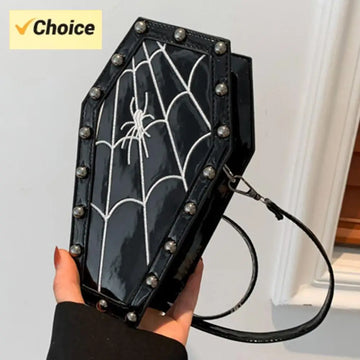 Women Coffin Satchel Purse Cartoon Gothic Crossbody Bag Strap Adjustable Mobile Phone Bag Casual Satchel Bag Halloween Candy Bag