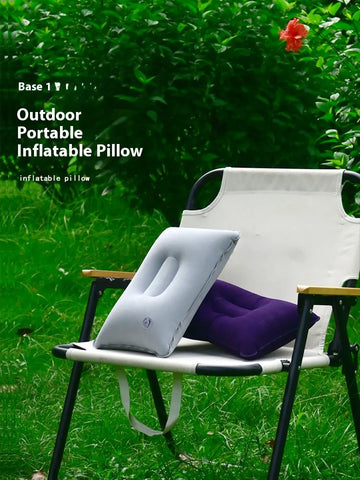 Large, thick, flocked square inflatable camping pillow: outdoor use, lunch break cushion, foldable, portable.