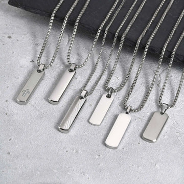 Vnox Mens Silver Color Bar Necklaces, Geometric Stainless Steel Pendant with Box Chain, Minimalst Metal Jewelry Gift for Him