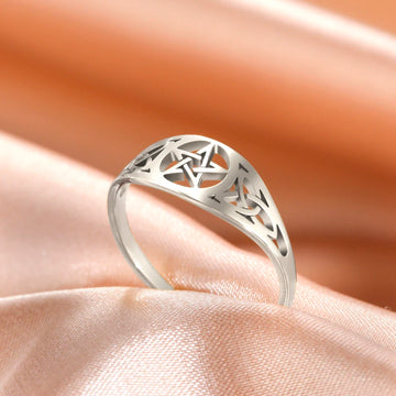 18k Gold Plated Witch Knot Supernatural Pentagram Ring for Women Stainless Steel Celtics Knot Star Amulet Ring