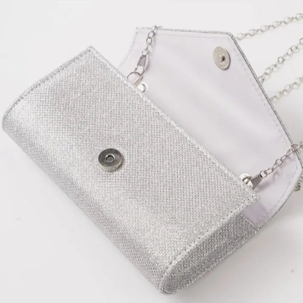 Evening Bag Dinner Bag Woman Bag Elegant Luxurious Shiny Silver Clutch Long Chain Shoulder Purse Handbag for Girl's Gift