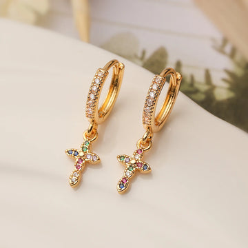 Gold/Silver Color AAA CZ Zircon Inlay Cross Drop Earrings For Women Bling Bling Jewelry