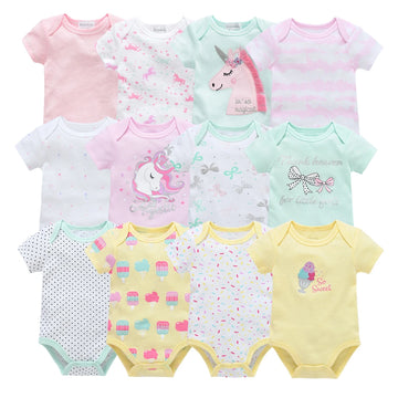 3 Pcs/set Baby Girls Rompers Unicorn Cute Print Girls Bodysuit Pink Summer Short Sleeve Jumpsuit 100% Cotton Soft Baby Clothes