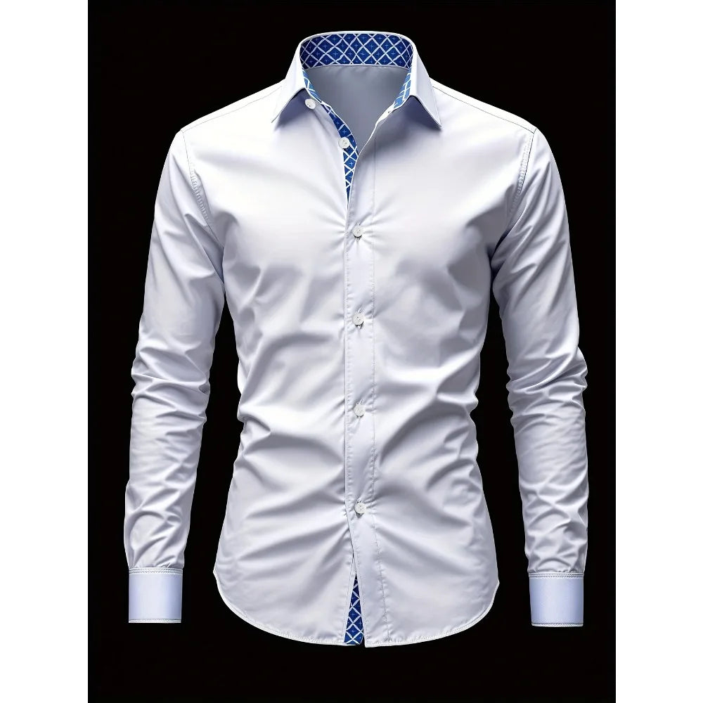 FGKKS 2025 New Men White Shirt Fashion Men's Long Sleeve Smart Casual Shirts Male Dress Blouses
