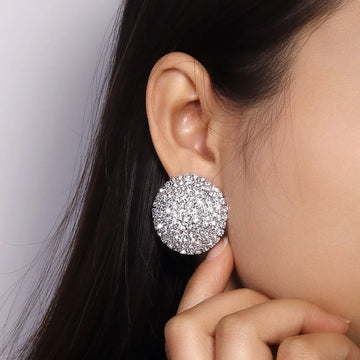 Bling Full Rhinestone Round Stud Earrings Wedding Accessories Fashion Crystal Statement Jewelry Party Earrings for Women