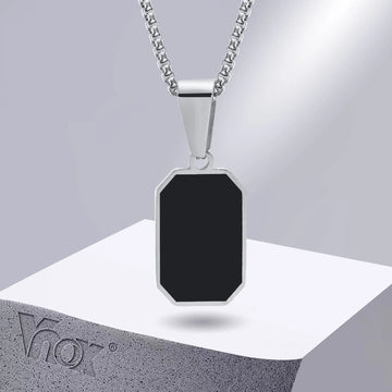 Vnox Geometric Necklace for Men Women, Stainless Steel Square Rectangle Pendant with Box Rope Chain, Unisex Casual Collar