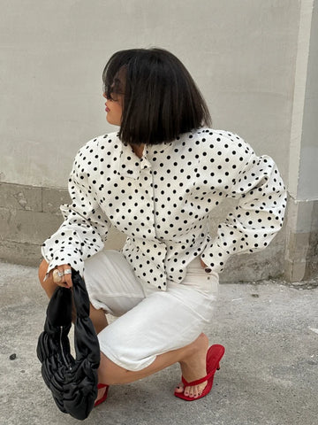 Lady 2025 Autumn Outfits Fashion Polka Dot Shorts & Pants Set For Women Loose Stand Collar Zipper Jacket Wide Leg Trouser Suit