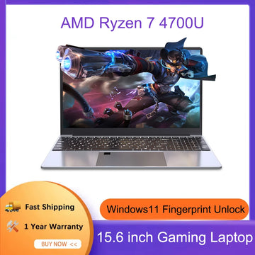 15.6 Inch Gaming Laptop AMD R7 4700U Backlit Keyboard Windows11 32GB DDR4 2TB Fingerprint Unlock Office Notebook Computer